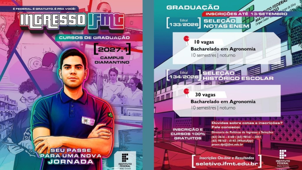 IFMT Campus Diamantino abre inscrições para Bacharelado em Agronomia com ingresso em 2027/1